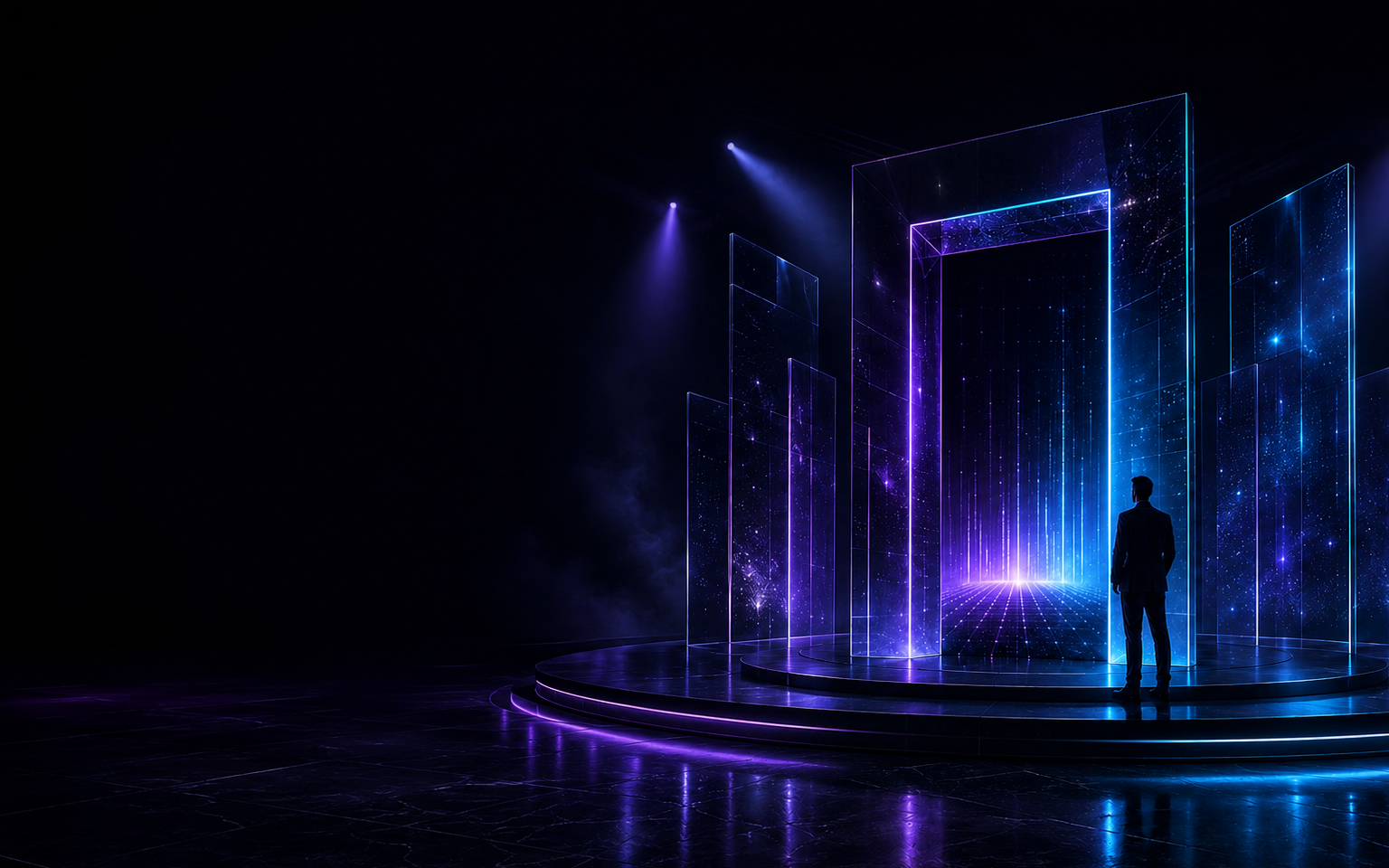 A cinematic digital portal representing the future of customer experience
